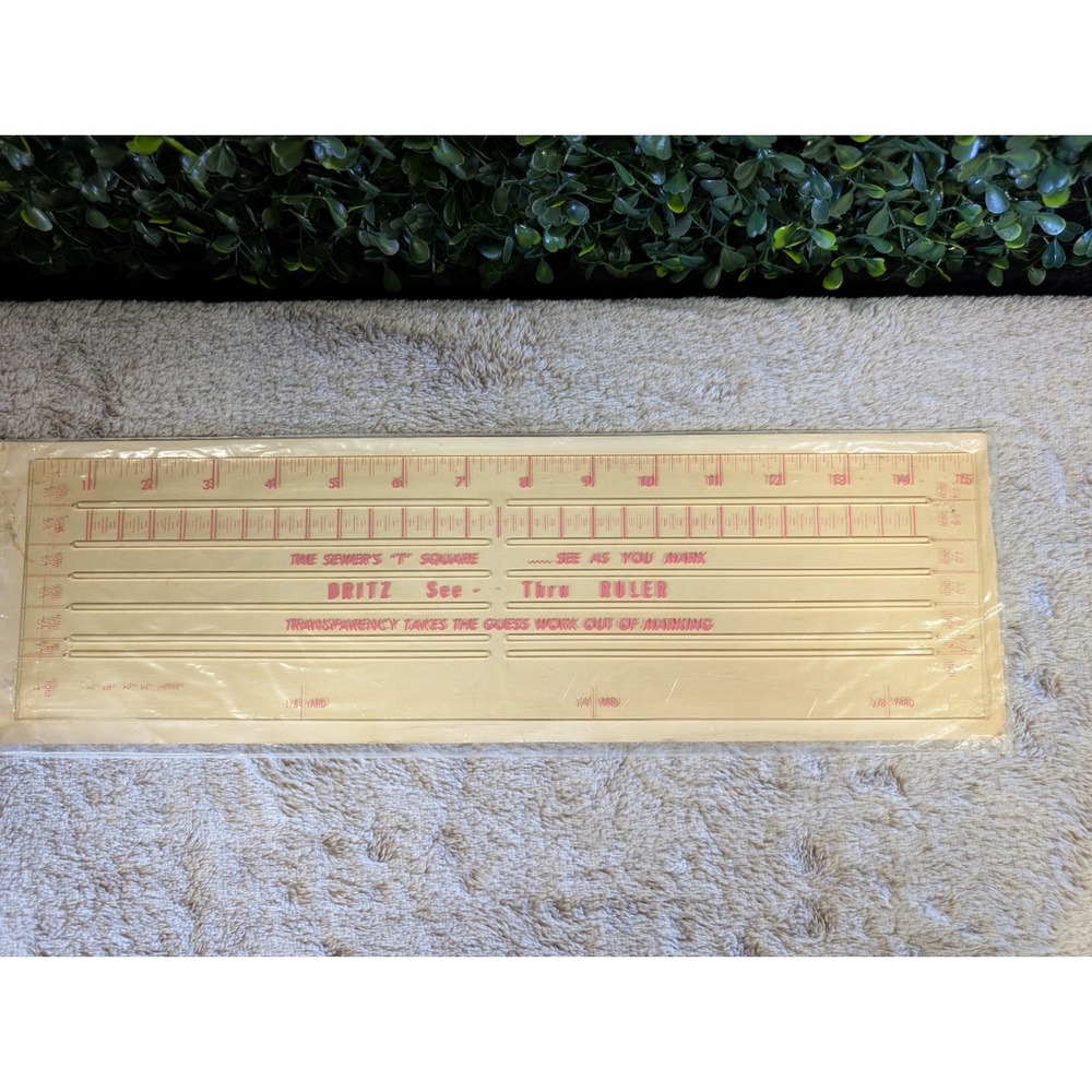 Vintage Dritz See-Thru Dressmakers Ruler Transparent Sewing T-Square‎ Tool